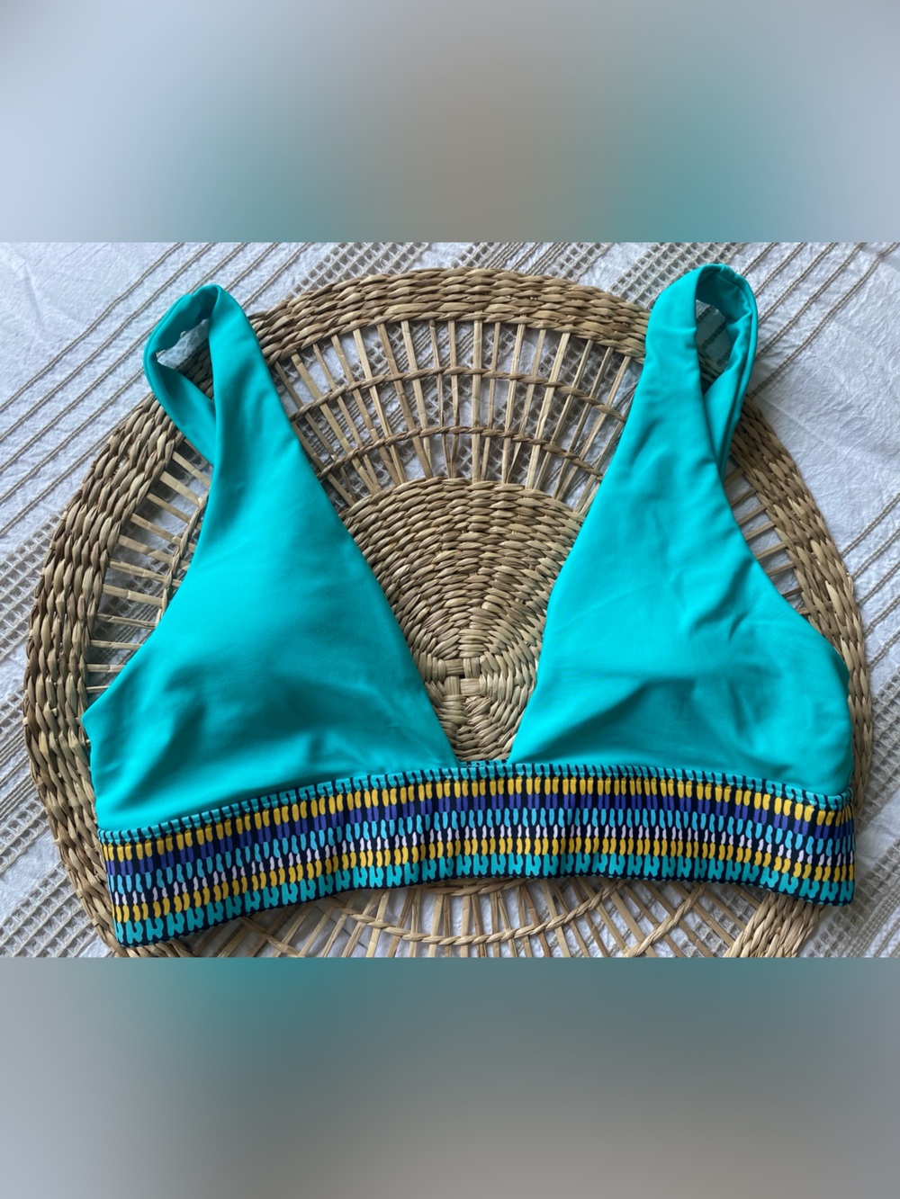 SHEIN Teal Bikini Top with Multicolor Band